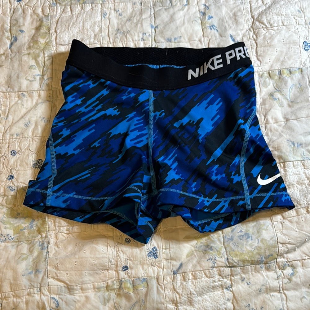 Nike Pro Black and Blue Patterned Shorts